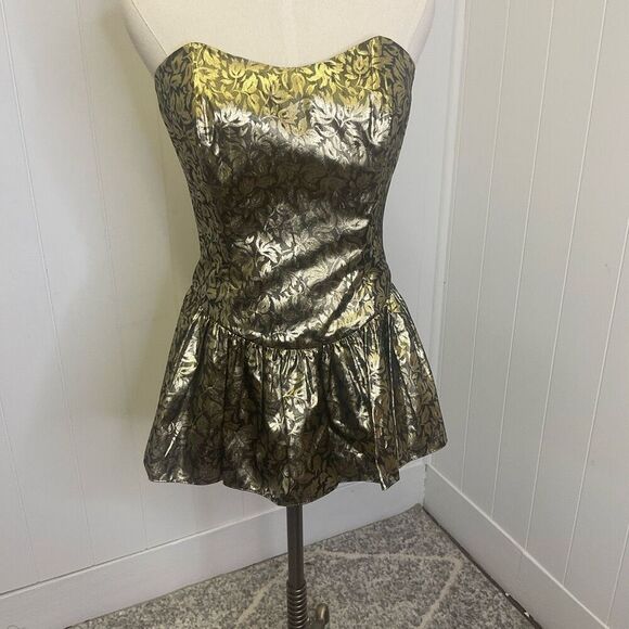 VTG Claude Bennett Women's Size 10 Metallic Gold Black Mini Dress Party Evening - Picture 1 of 9